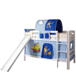 Rutsche Etagenbett mit Piraten Stoff Blau - Maryland