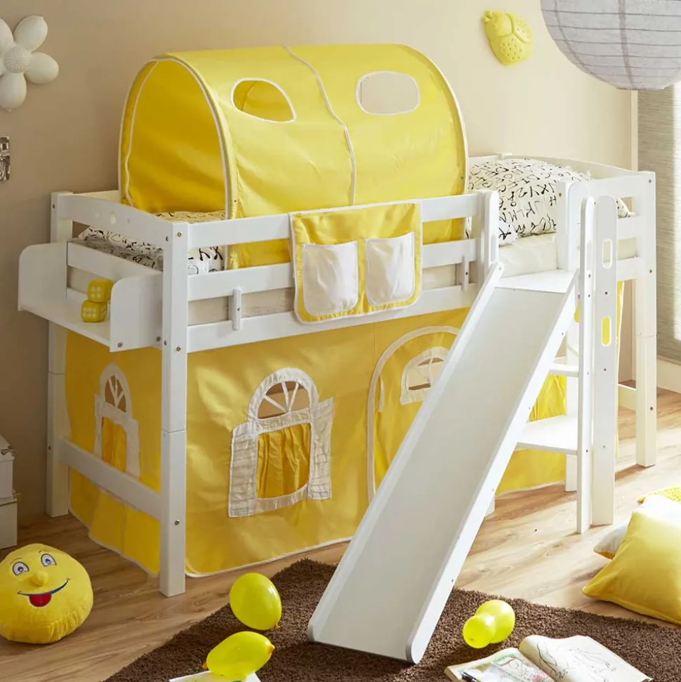 Rutsche Hochbett aus weißem Holz Buche - Yana