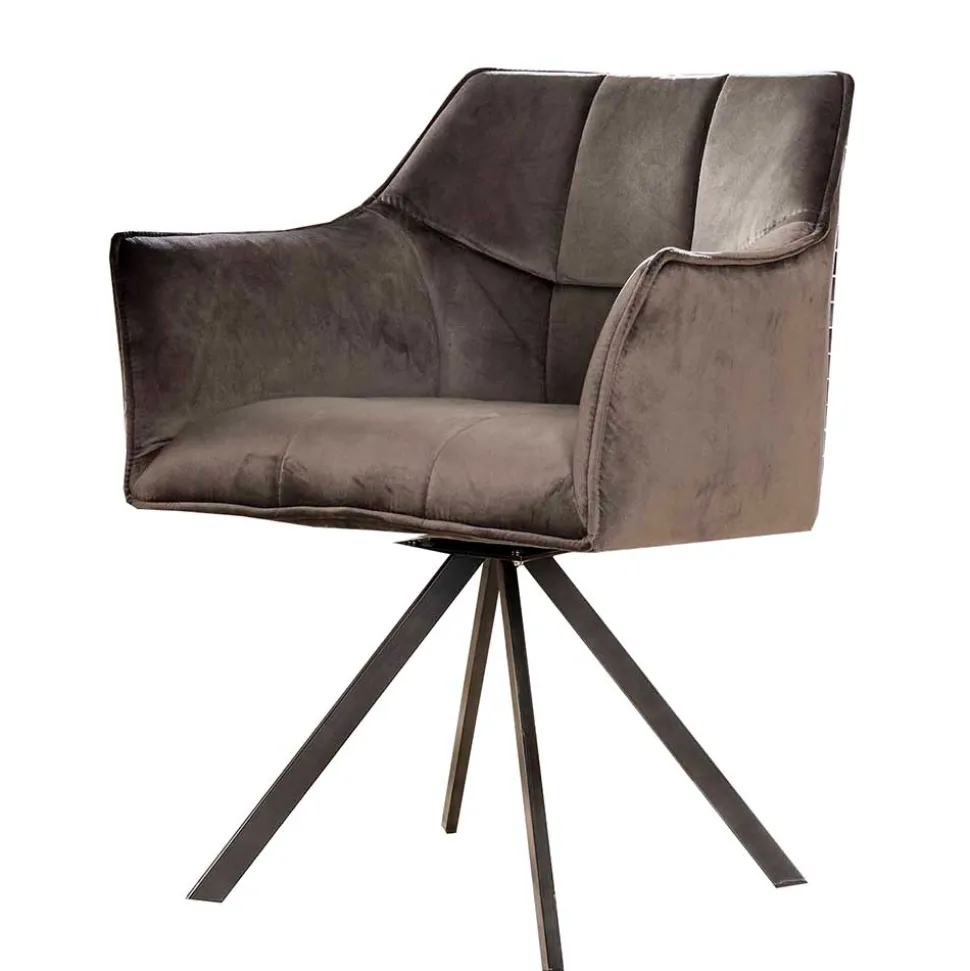 Samt Armlehnenstuhl in Anthrazit - Welinda (2er Set)