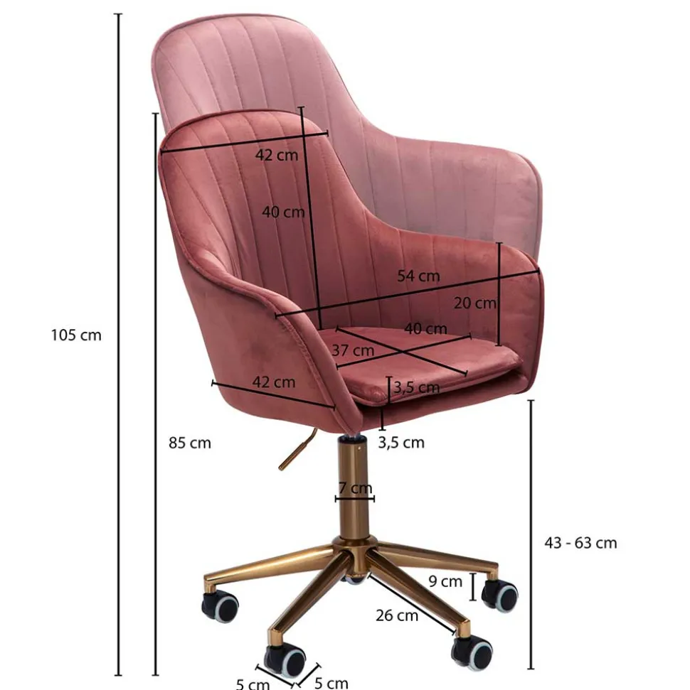 Samt Bürostuhl in Rosa - Aramov