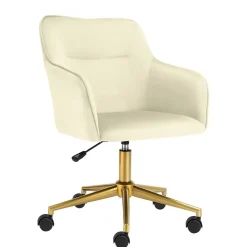 Samt Drehstuhl in Weiß mit Gold - Abetzia