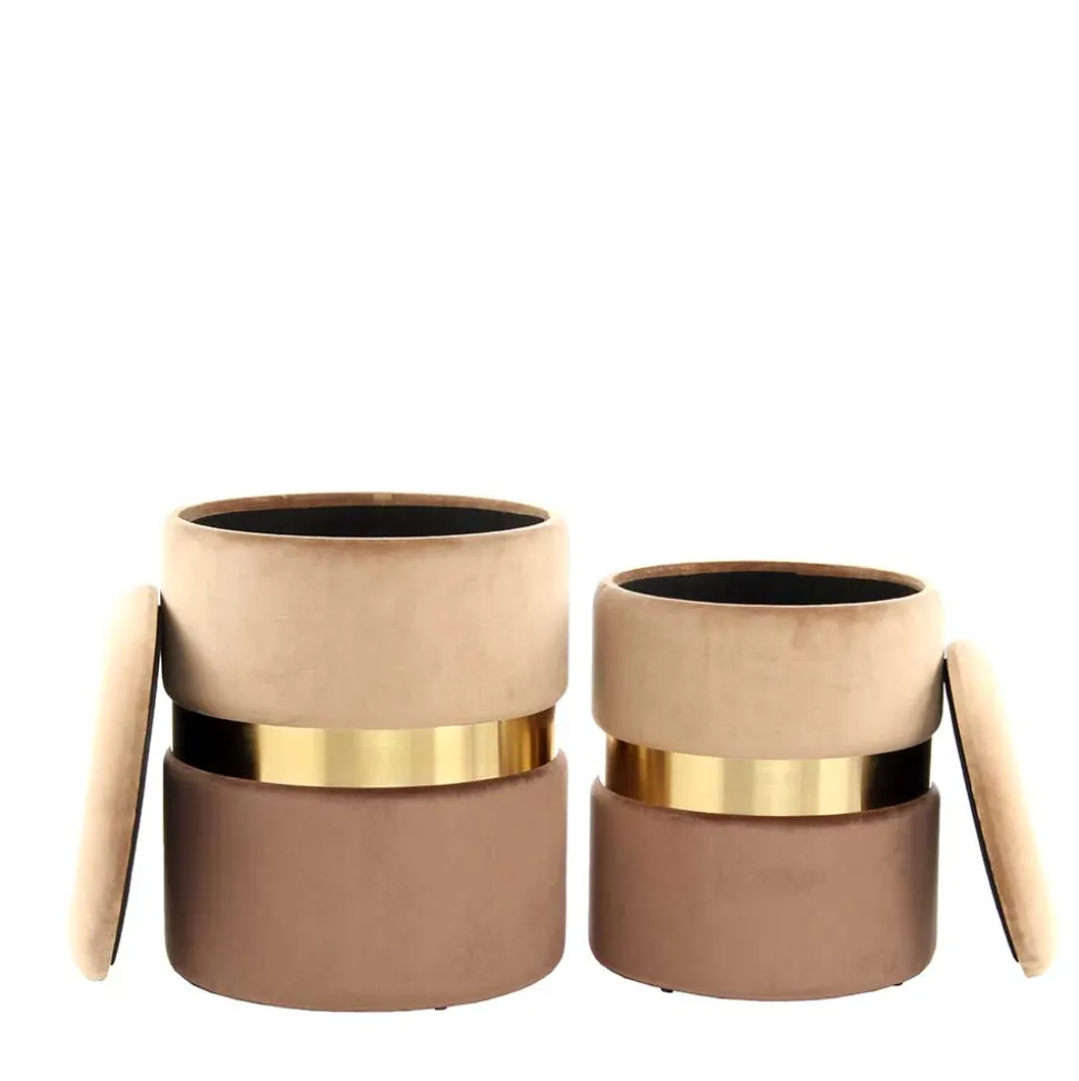 Samt Hocker Set in Hellbraun & Braun - Valerana (zweiteilig)