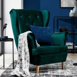 Samt Ohrensessel in Dunkelgrün - Teas