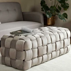 Samt Polsterbank in Taupe - Flechtoptik - Josch