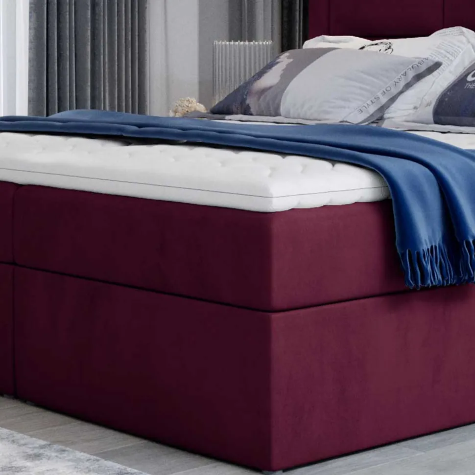 Samt Polsterbett in Bordeaux Rot - Licox