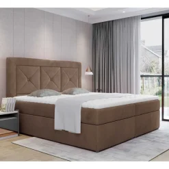 Samt Polsterbett in Hellbraun - Sitra