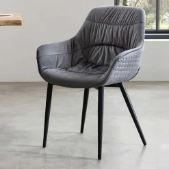 Samt Polsterstuhl mit Armlehnen in Grau - Duong