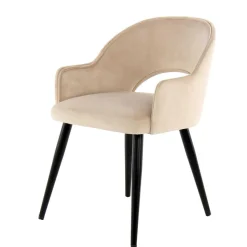 Samt Polsterstuhl mit Armlehnen in Creme - Custon (2er Set)