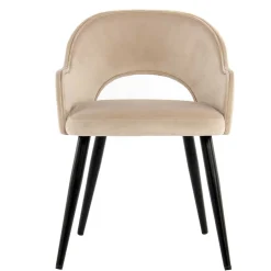 Samt Polsterstuhl mit Armlehnen in Creme - Custon (2er Set)