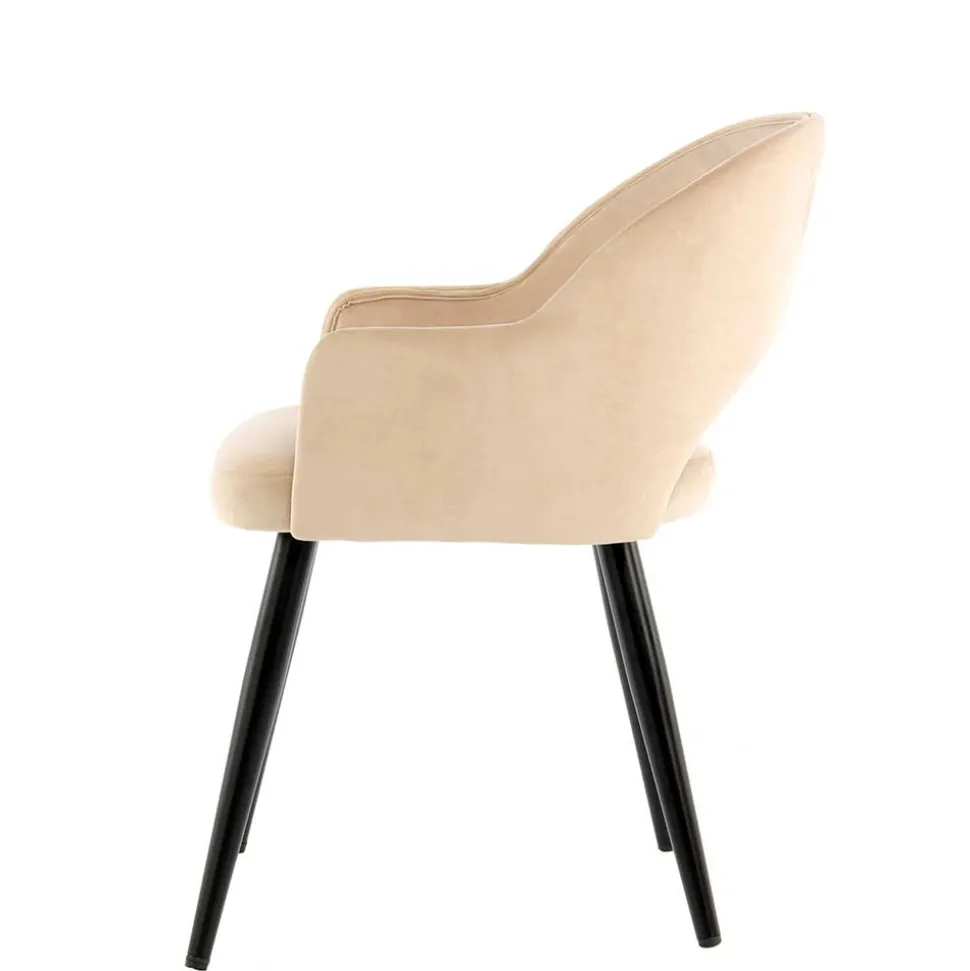 Samt Polsterstuhl mit Armlehnen in Creme - Custon (2er Set)