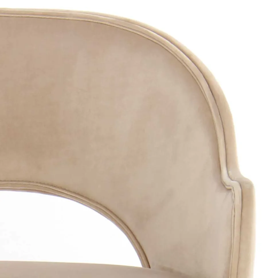 Samt Polsterstuhl mit Armlehnen in Creme - Custon (2er Set)