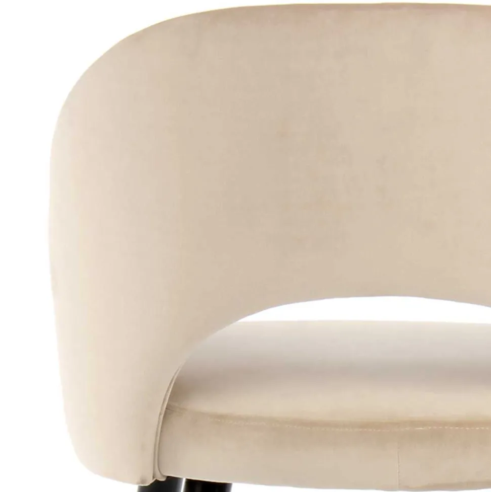 Samt Polsterstuhl mit Armlehnen in Creme - Custon (2er Set)