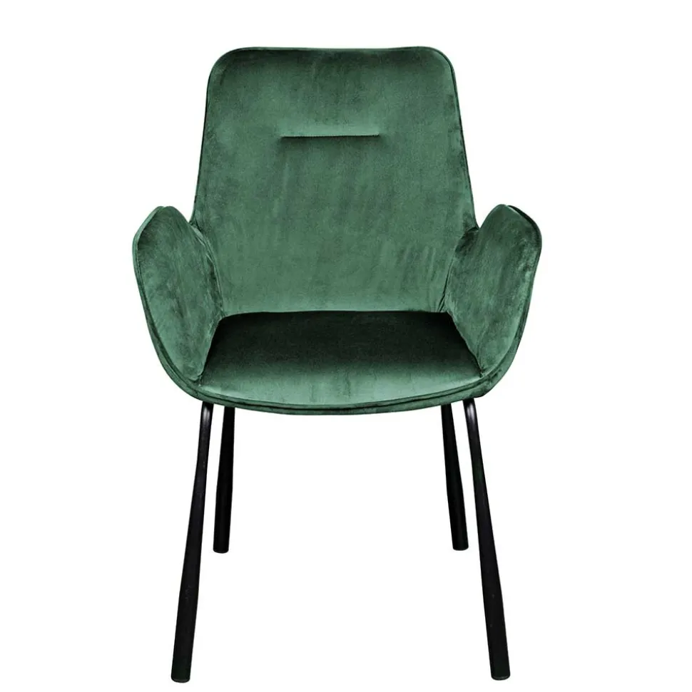 Samt Polsterstuhl mit Armlehnen in Grün - Panura