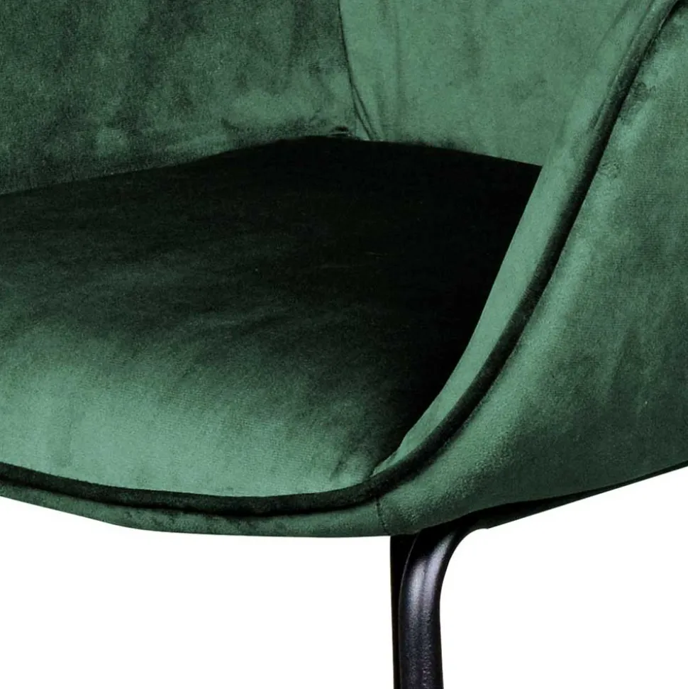Samt Polsterstuhl mit Armlehnen in Grün - Panura
