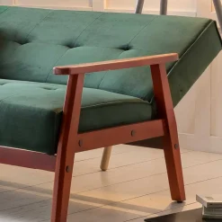 Samt Schlafsofa in Dunkelgrün & Kirschbaum - Sanfernada