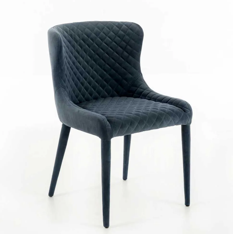 Samt Stuhl in Dunkelgrau mit Rautensteppung - Amelie