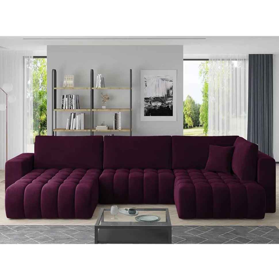 Samt U-Couch in Dunkelrot - Viersitzer - Lakes