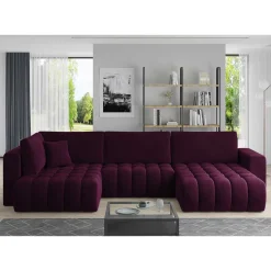 Samt U-Couch in Dunkelrot - Viersitzer - Lakes