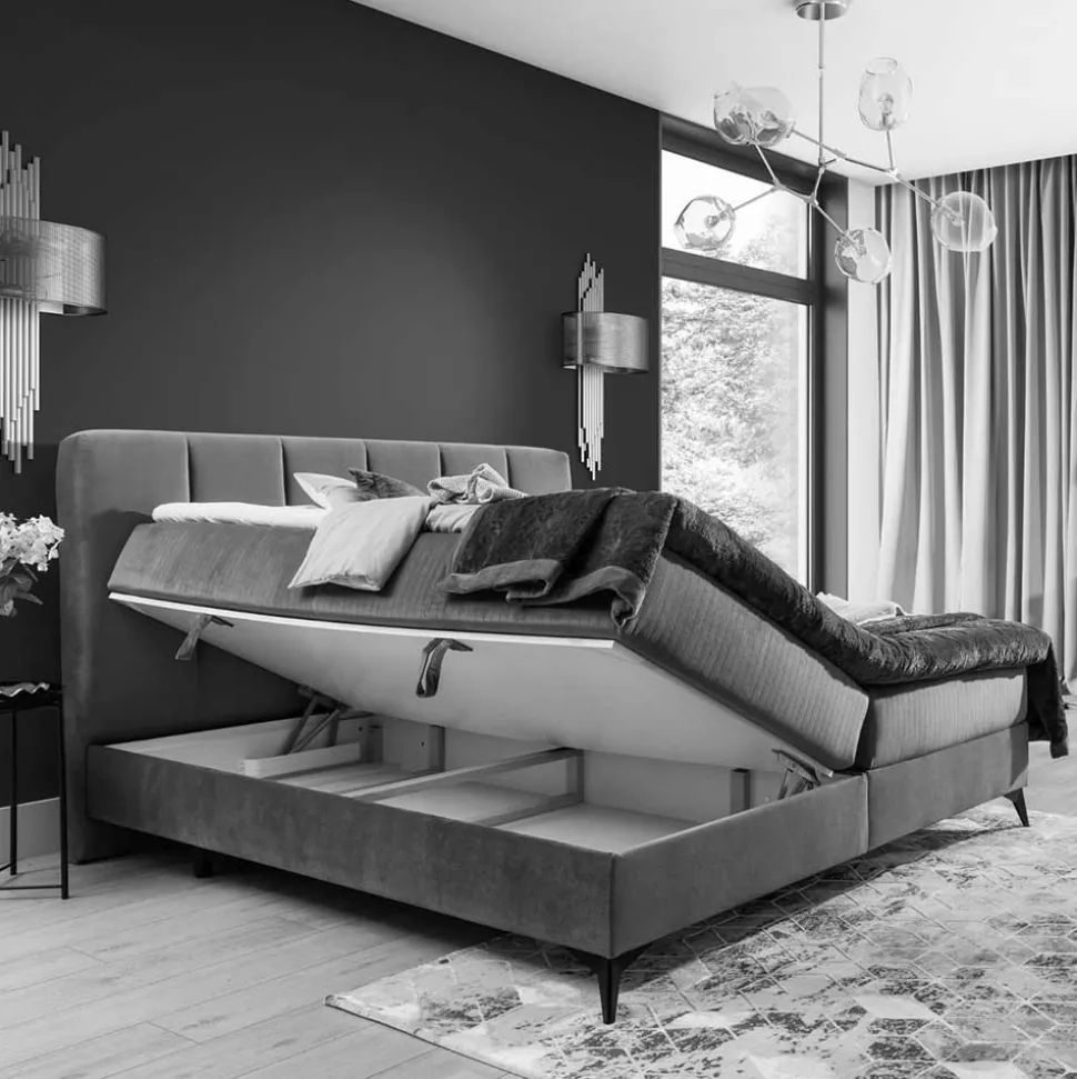 Samtbett mit Matratzen in Dunkelblau - Dessa