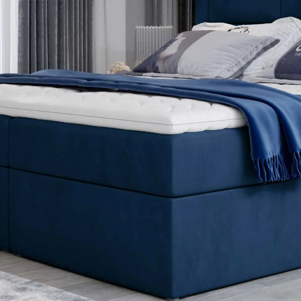 Samt-Boxbett in Dunkelblau - Kean