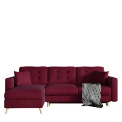 Samt-L-Sofa in Bordeaux Rot - Delphima