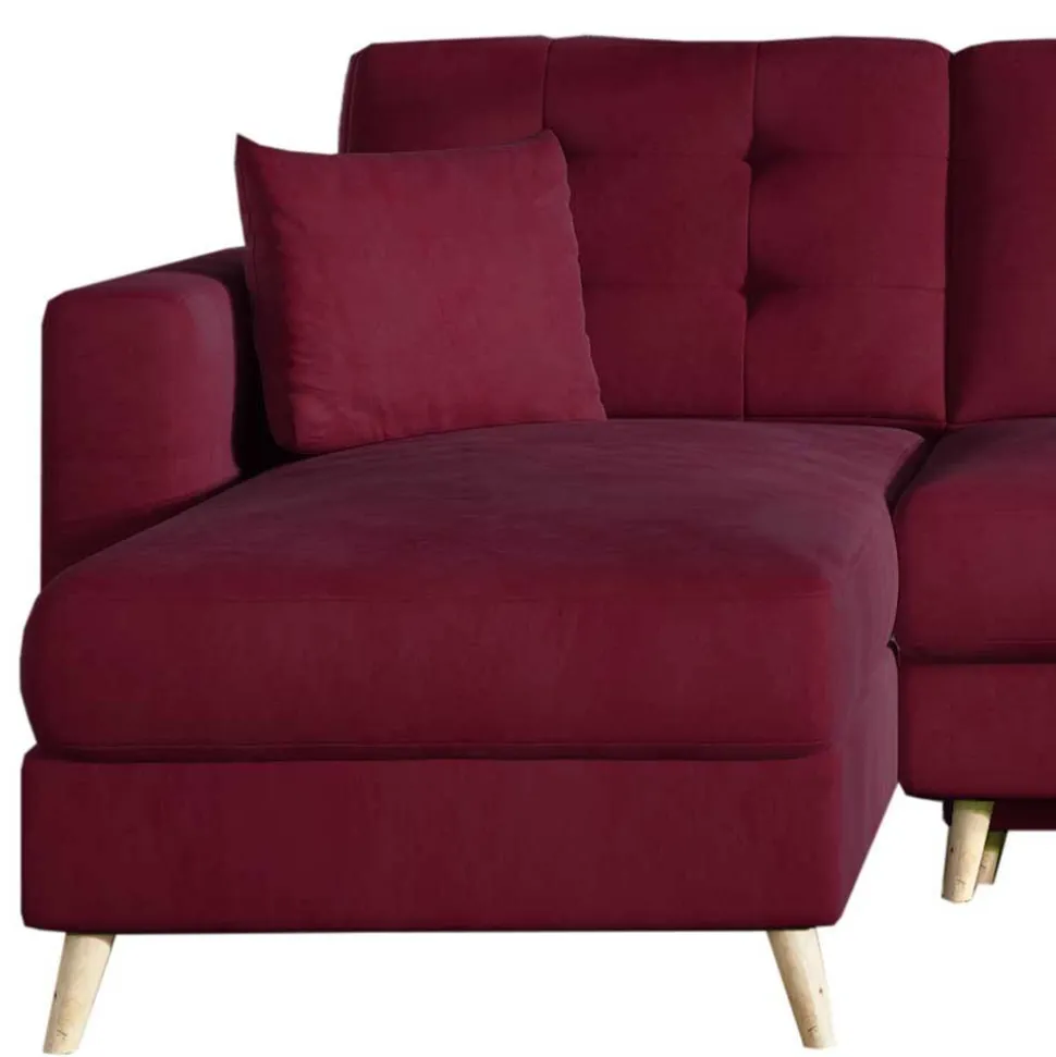 Samt-L-Sofa in Bordeaux Rot - Delphima