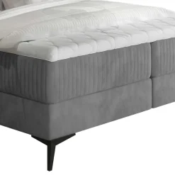 Samt-Polsterbett in Grau mit Matratzen - Breyan