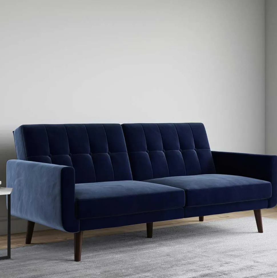 Samtsofa mit Bettfunktion in Blau - Luzillo