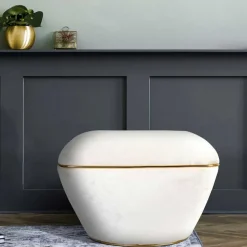 Samtvelours Hocker in Cremeweiß - Cedrom