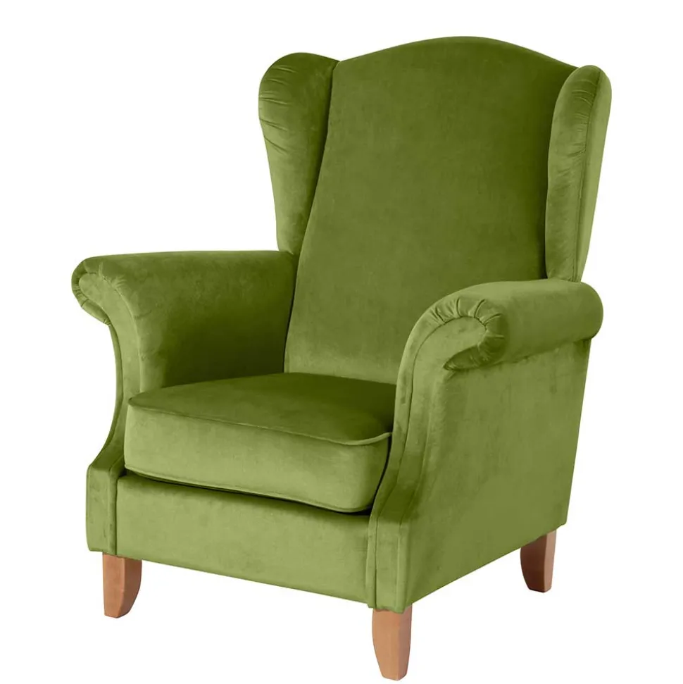 Samtvelours Ohrensessel in Oliv Grün - Cacimbina
