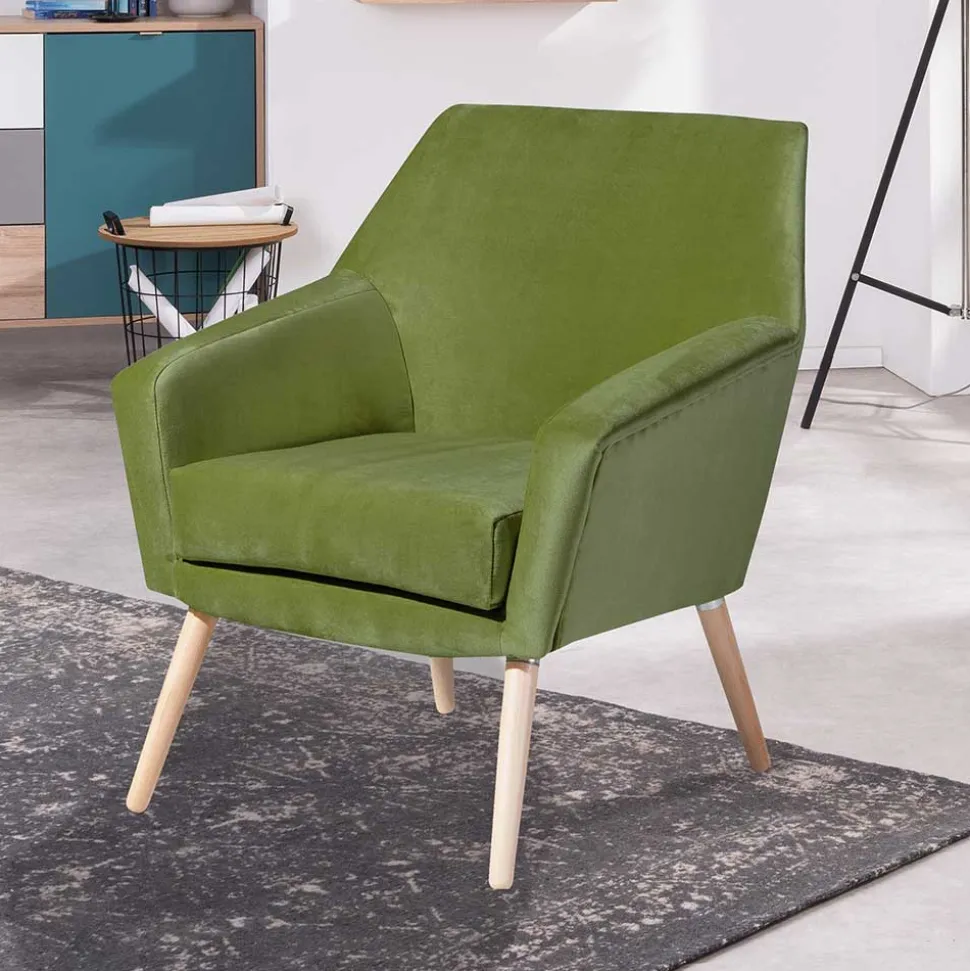 Samtvelours Polstersessel in Oliv Grün - Canossa