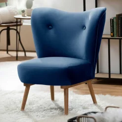 Samtvelours Sessel in Dunkelblau und Erle - Tazza