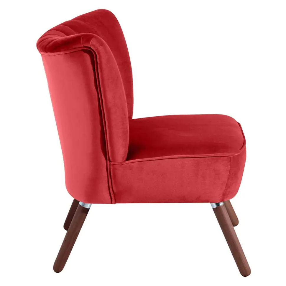 Samtvelours Sessel in Rot und Nussbaum - Darand