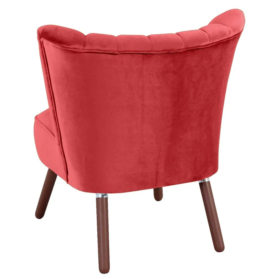 Samtvelours Sessel in Rot und Nussbaum - Darand