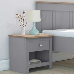 Scandi Chic Nachtkommode in Grau mit Eiche - Donia