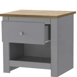 Scandi Chic Nachtkommode in Grau mit Eiche - Donia