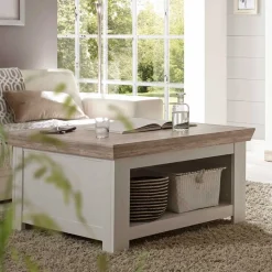 Scandi Chic Truhentisch in 86x86 cm Nedita Weiß & Pinie Shabby