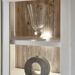 Scandi Landhaus Highboard in Weiß Pinie Shabby Nedita 140 cm breit