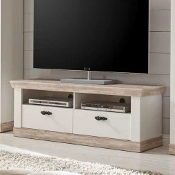 Scandi Landhaus Wohnzimmermöbel Set Nedita in Weiß (vierteilig)