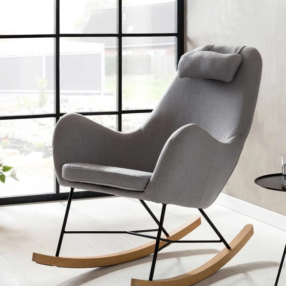 Scandi Schaukelstuhl mit grauem Stoff - Karin