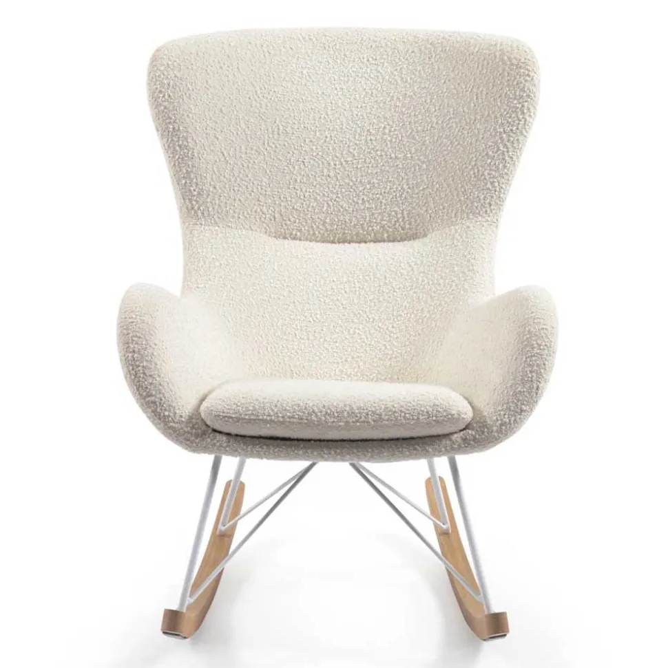 Schaukelsessel in Weiß Lammfell Optik - Lysandro