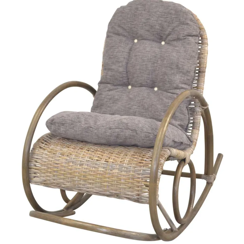 Schaukelstuhl aus graubraunem Rattan Geflecht - Tulima