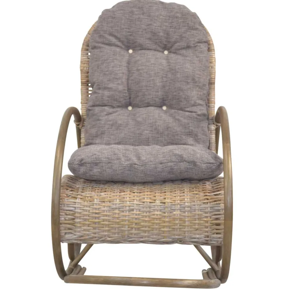 Schaukelstuhl aus graubraunem Rattan Geflecht - Tulima