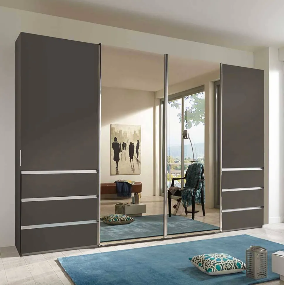 Schiebetürenschrank in Braun mit Parsol Spiegeln - Moon