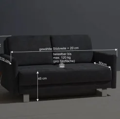 Schlafcouch mit Bettkasten in Blaugrau - Casmas