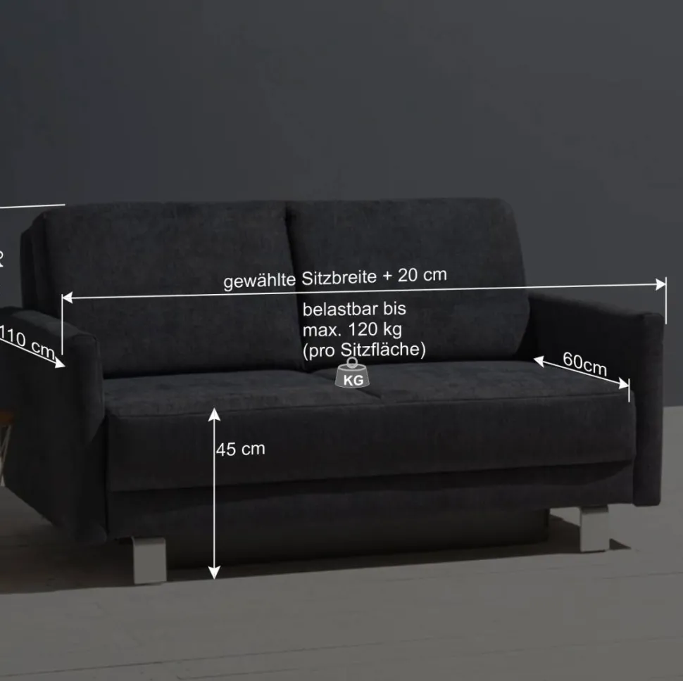 Schlafcouch mit Bettkasten in Blaugrau - Casmas