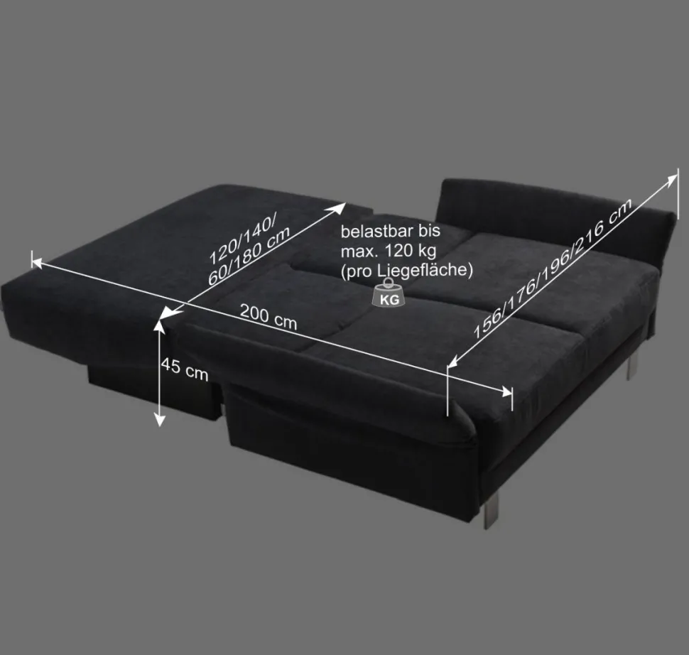 Schlafcouch mit Bettkasten in Blaugrau - Casmas