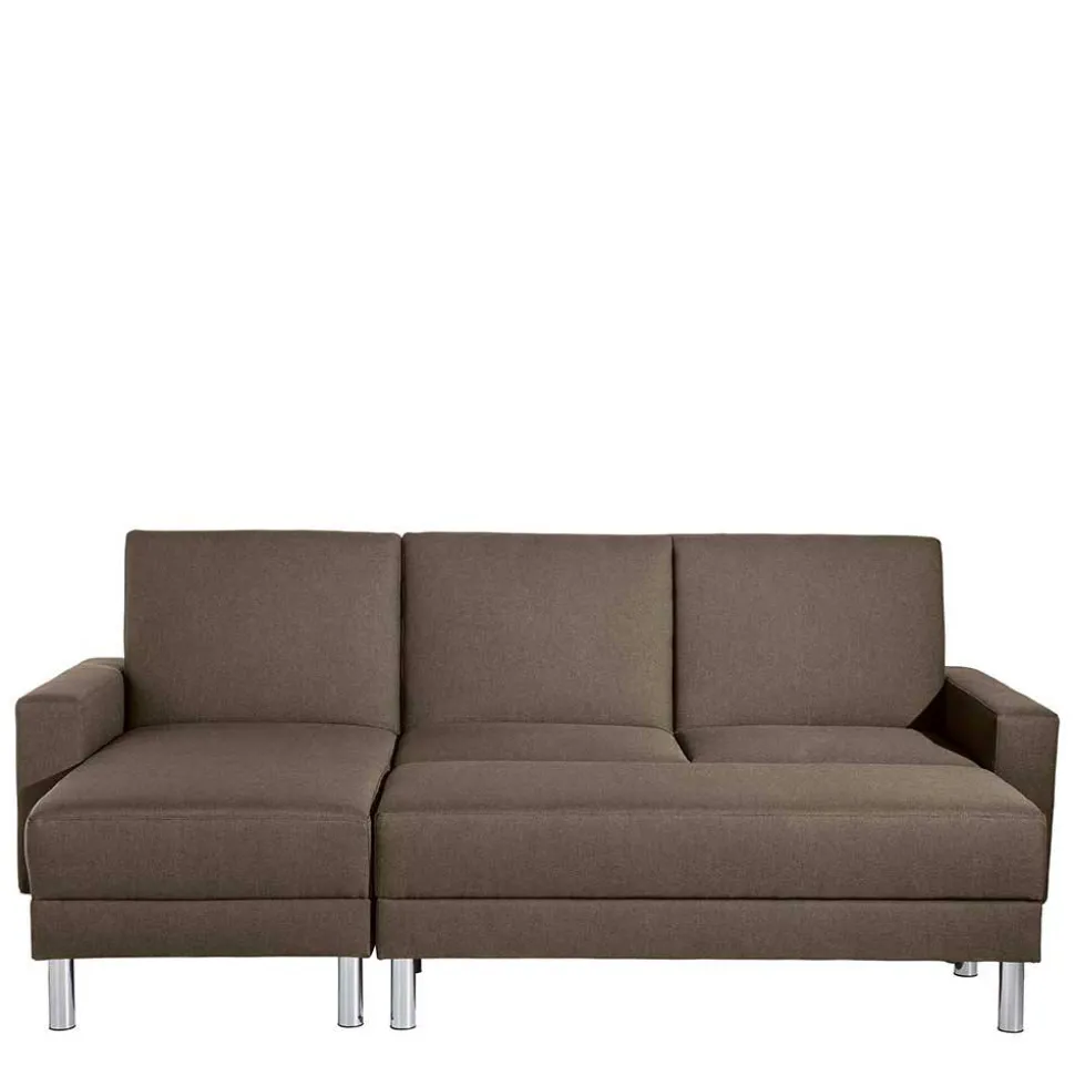 Schlafcouch mit Hocker in Beigegrau mit Chrom - Defelira (zweiteilig)