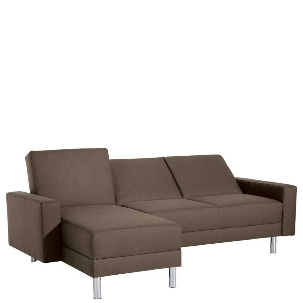 Schlafcouch mit Hocker in Beigegrau mit Chrom - Defelira (zweiteilig)