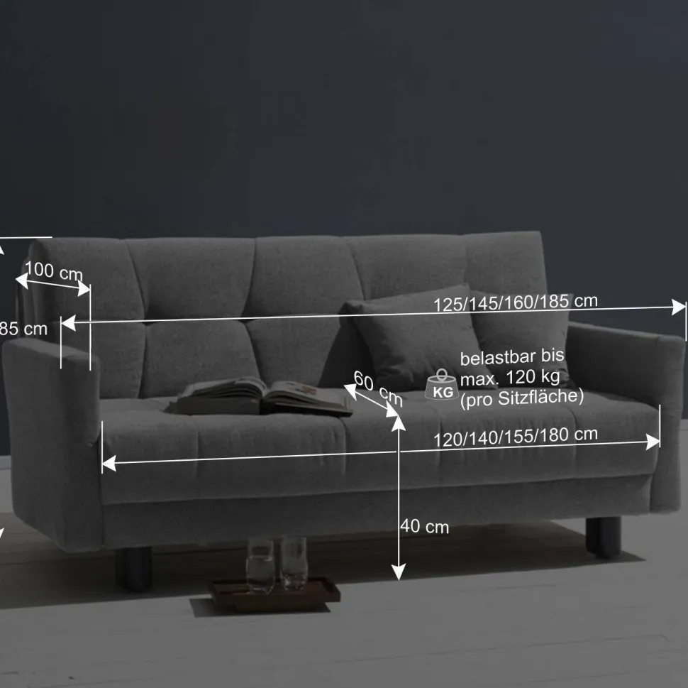 Schlafsofa mit abklappbaren Arnlehnen - Madley